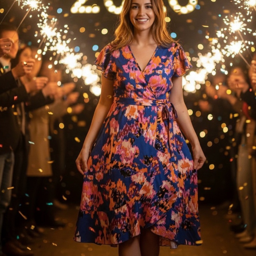 Vyolu Vibrant Multicolor Wrap Dress lightweight